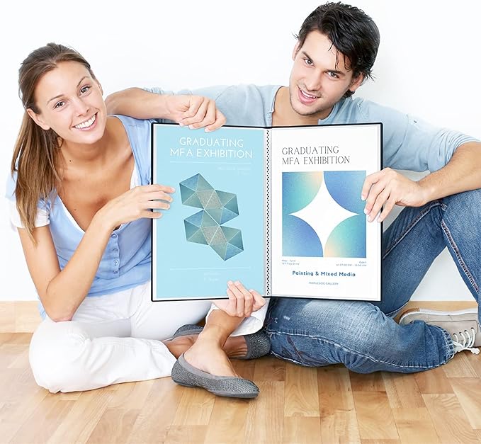 Dunwell 11x17 Portfolio Binder (Black), Presentation Binder with 24 Clear Plastic Sleeves, Large Art Portfolio Folder, Acid-Free Poly Cover and Sleeves