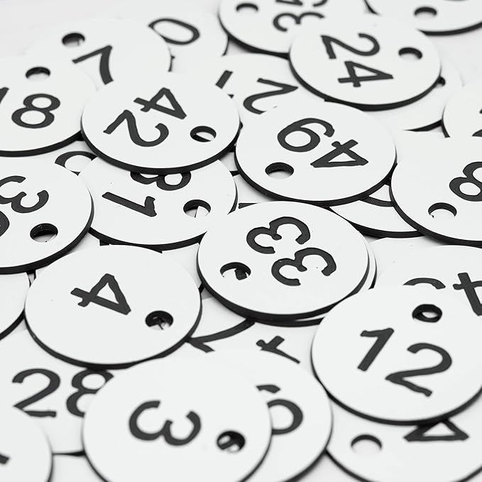 StayMax Plastic ID Number Tags Engraved Tags Key Tags Without Key Rings (101-200, White)