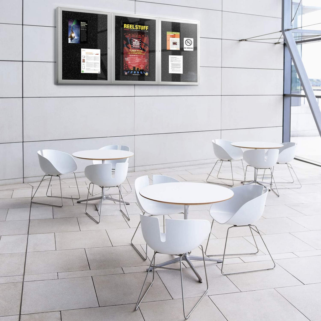 Ghent 48" x 72" 3-Door indoor Enclosed Recycled Rubber Bulletin Board, Shatter Resistant, with Lock, Satin Aluminum Frame,Confetti (PA346TR-CF),Made in the USA