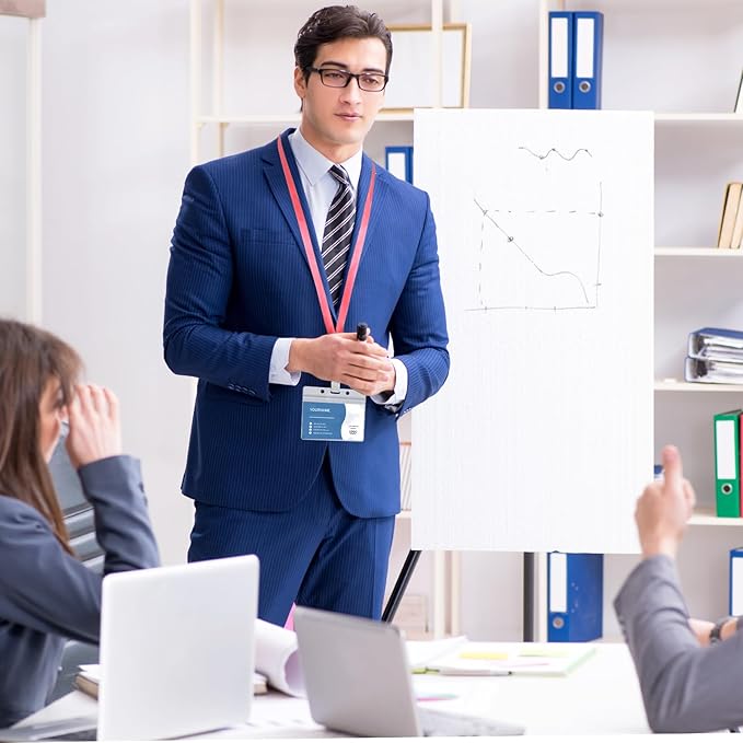 100 Pcs Lanyards for ID Badges and 100 Pcs Clear Name Tag Holders Reusable Lanyard with Clip Plastic ID Card Badge Holder Name Badges for Adults Kids Business School Office Supplies (Pink)