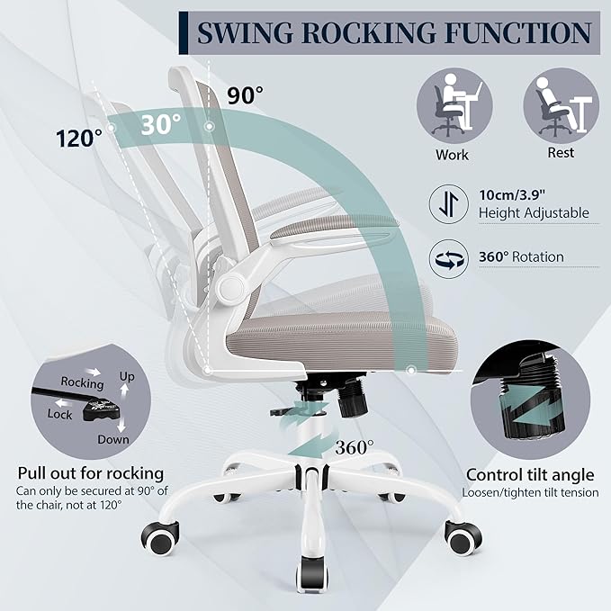 FelixKing Office Chair, Ergonomic Desk Chair with Adjustable Height and Lumbar Support Swivel Chairs, Desk Computer Chair with 90°Flip up Armrests for Conference Room (Gray)