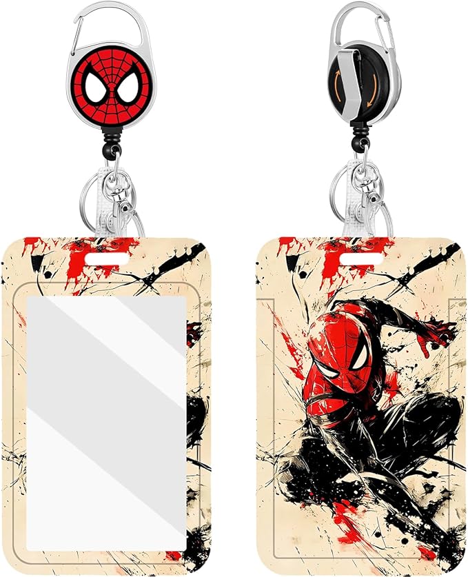 2 Pack for Spider-Man ID Badge Holder with Clip Badge Reels Retractable Heavy Duty Id Card Vertical Lanyard Holder with Carabiner Badge Reel with 24 inches Pull Cord