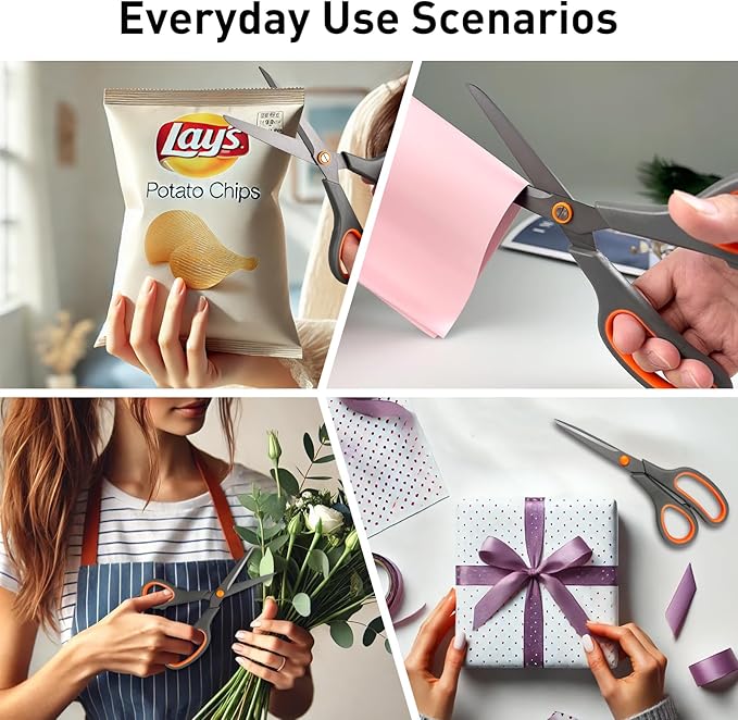 All-Purpose Scissors Bulk 2-Pack - Ultra Sharp 2.5mm Thick Blade Shears with Comfort-Grip Handles for Home and Office, Suitable for Right/Left Handed Use