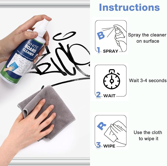 12 Pack Whiteboard Cleaner Spray 8.5oz Dry Erase Board Cleaner with 4 Cloths Non Toxic Dry Erase Cleaner Removes Stubborn Marks from Whiteboards