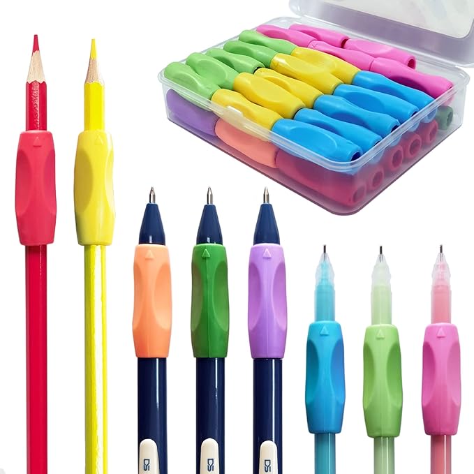 Ergonomic Silicone Pencil Grips 40 Pcs for Kids and Adults Handwriting, 8 Colors Gel Pen Grips with 3 Concaves