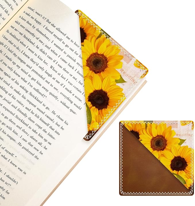 Personalized Leather Bookmarks, Fun & Cute Book Accessories for Reading Lovers, Unbreakable Page Markers for Women Men Girls Boys Student Teacher Kids Retirement Birthday Gifts (Blooming Sunflower)