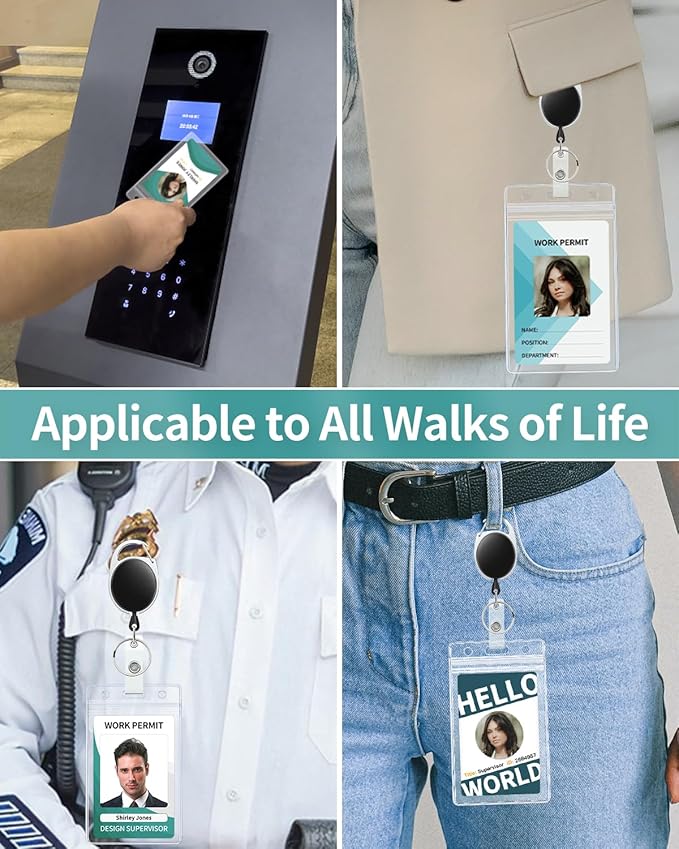 Uniclife 5 Pack Badge Holder Vertical Clear Plastic Case with Retractable Badge Reel Carabiner Clip Soft Waterproof Card Protector for IDs Credit Cards Proximity Cards Driver’s Licenses and Passes
