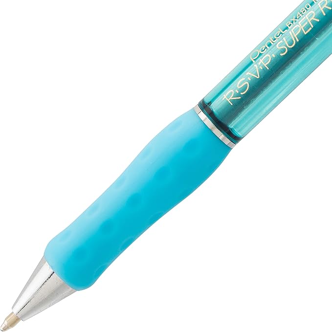 Pentel RSVP Super RT Ballpoint Pen, (1.0mm) Medium Line, Sky Blue Ink, 2-Pk - BX480BP2S
