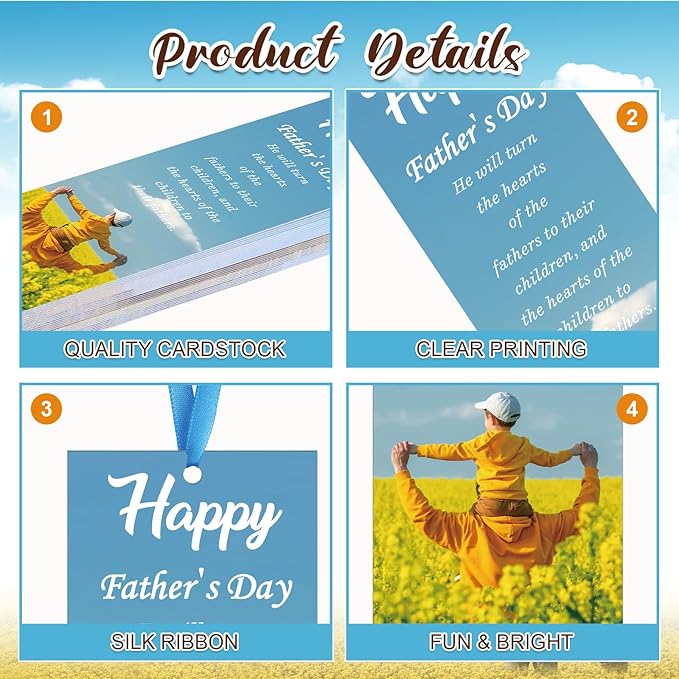 60 Pcs Religious Father's Day Bookmark Malachi 4: 6 Bookmarks VBS Exchange Gifts for Kids Adult Church School Classroom Prizes Party Favors