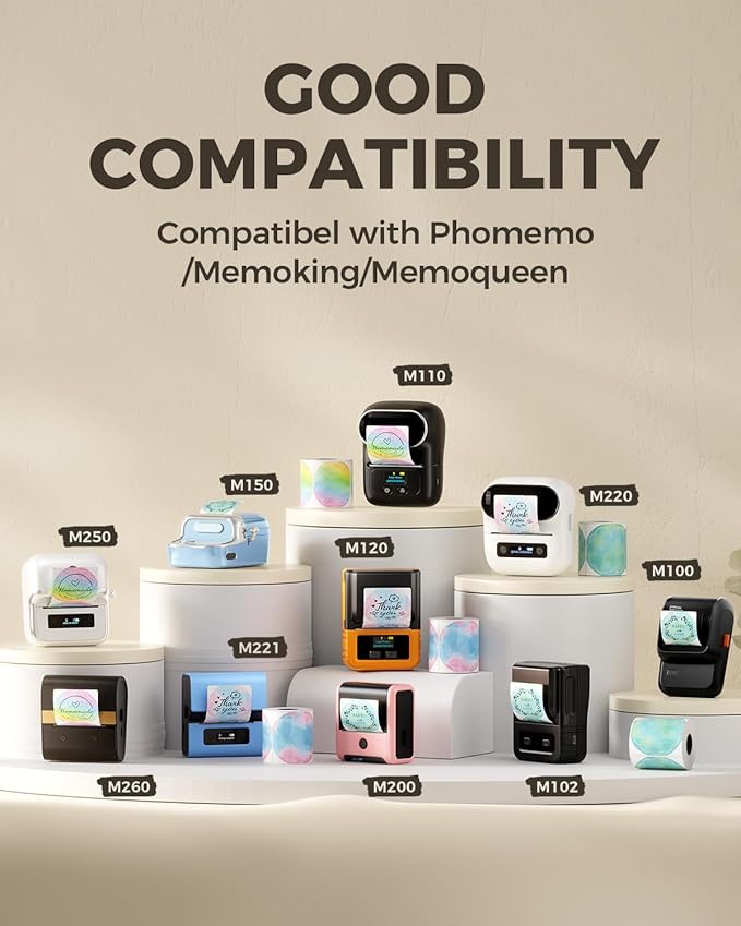 M220 Label, M110 Thermal Labels Round - 1.96"(50MM) Original Print Master Label Compatible with Phomemo M110/M220/M221/M150/M250/M260/M100 Labels Maker, Gradient Circle Sticker for DIY Design, Logo