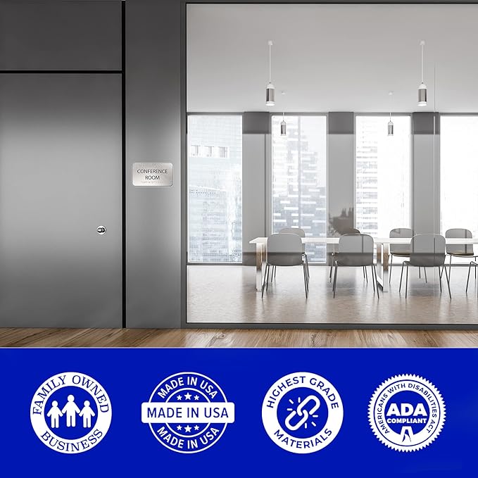 ADA Conference Room Sign for Business - Office Signs, Aluminum Brushed Silver, Tamper-Proof, Heavy Duty Mounting Tape, Easy Install, Office Décor, ADA Compliant, Grade 2 Braille (7”W x 4”H) ADASigns.org