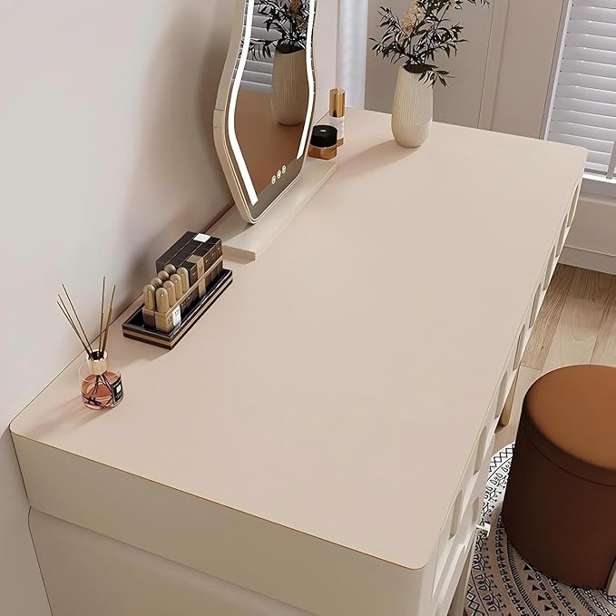 Bloss Extra Large Leather Desk Mat 47.2" x 24" Non-Slip Dressing Table Cover Protector, Waterproof Student Study Desk Mat, PU Leather Computer Writing Desk Pad for Home Office and Decor - Beige