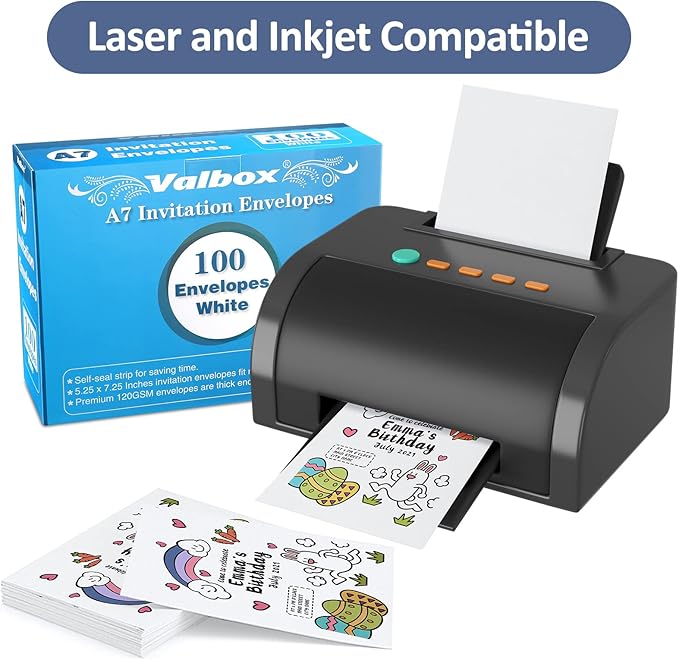 ValBox 5x7 Envelopes for Invitation 100 Qty A7 Envelopes Self Seal White, Printable Paper Envelope for 5x7 Cards, Weddings, Baby Shower, Stationery, Office, 5.25 x 7.25 Inches