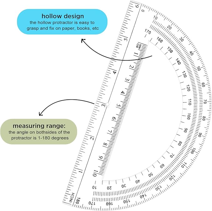 Zonon 100 Pieces Plastic Protractors Bulk Classroom Clear Math Protractors 180 Degrees 6 Inch Protractors for Geometry Student, Angle Measurement, Students Back to School Supplies Office Supplies