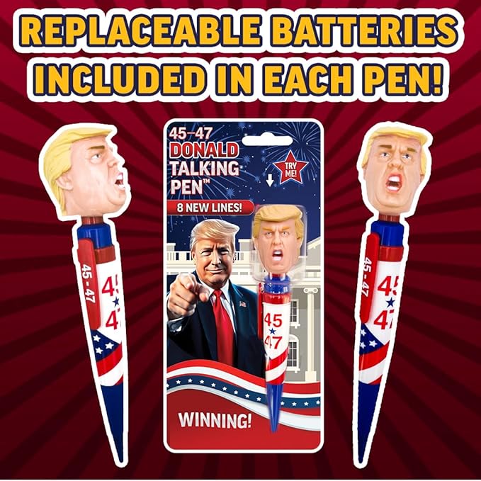 OUR FRIENDLY FOREST Talking Donald Trump Pen - 45-47 Victory Edition with 8 New Lines in His Real Voice - Patriotic Desk Gift for Husband