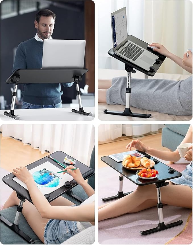 Laptop Desk for Bed, SAIJI Height & Angle Adjustable Laptop Stand for Bed, Lap Desk Bed Tray Table, Light Weight Foldable Portable Laptop table for Couch Sofa Chair Floor Desk for Adults, Kids (Black)