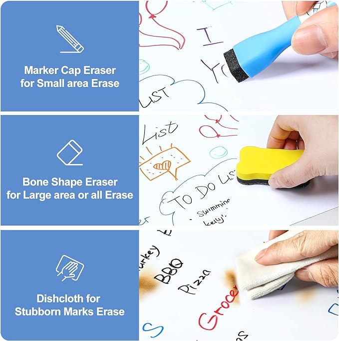 4 PACK Magnetic Dry Erase Board Sheet for Fridge, 12"x8" Erasable Refrigerator WhiteBoard w/ 6 Markers & 1 Eraser- Smooth and Flexible Small Magnet Blank Notepad for Home Kitchen Organizer and Planner