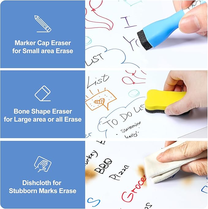 4 PACK Magnetic Dry Erase Board Sheet for Fridge, 12"x8" Erasable Refrigerator WhiteBoard w/ 6 Markers & 1 Eraser- Smooth and Flexible Small Magnet Blank Notepad for Home Kitchen Organizer and Planner