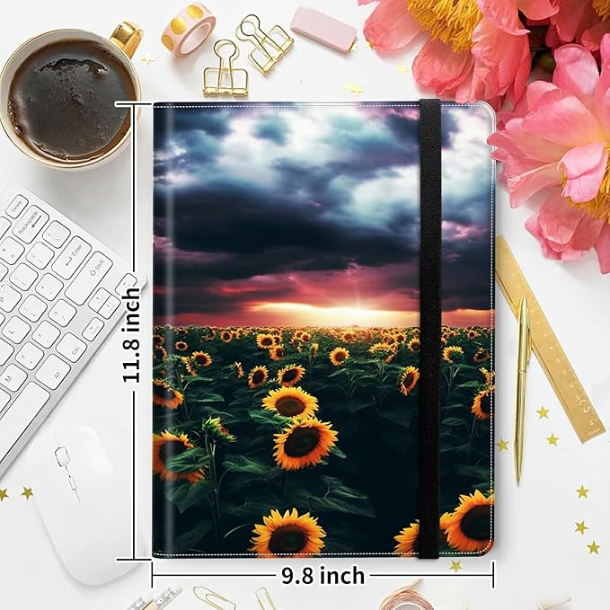 Padfolio Folder with Clipboard,Portfolios Organizer Clipboards with Storage Clipboard Writing Pad PU Leather Conference Document Organizer with Business Card Holder,Sunflower