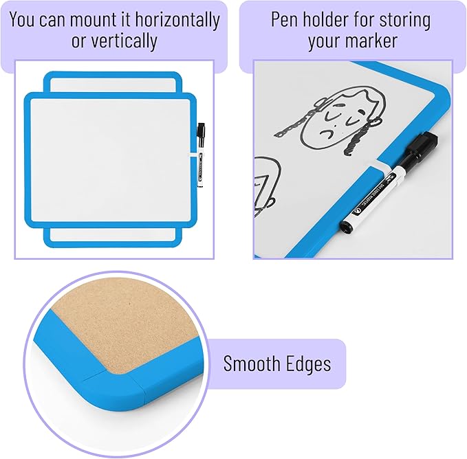 Mr. Pen- Dry Erase Board, 14” x 11” with a Black Dry Erase Marker, Blue Frame, Small White Board, White Board for Kids, White Board for Students, Small Dry Erase Board, Mini White Board