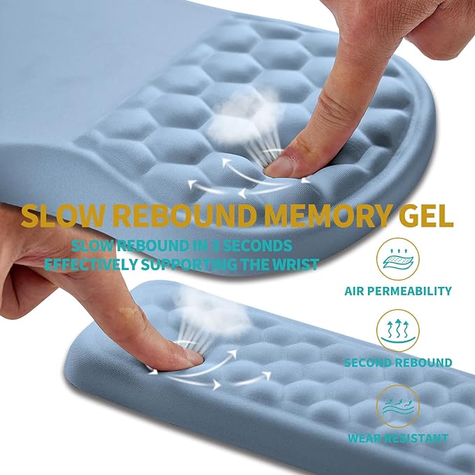 Hokafenle 2 in 1 Ergonomic Mouse Pad Wrist Support & Wrist Rest for Computer Keyboard Set, with Relieve Carpal Tunnel Pain Massage Bulge and Full Memory Gel Design (2In1 Set, Lake Blue)