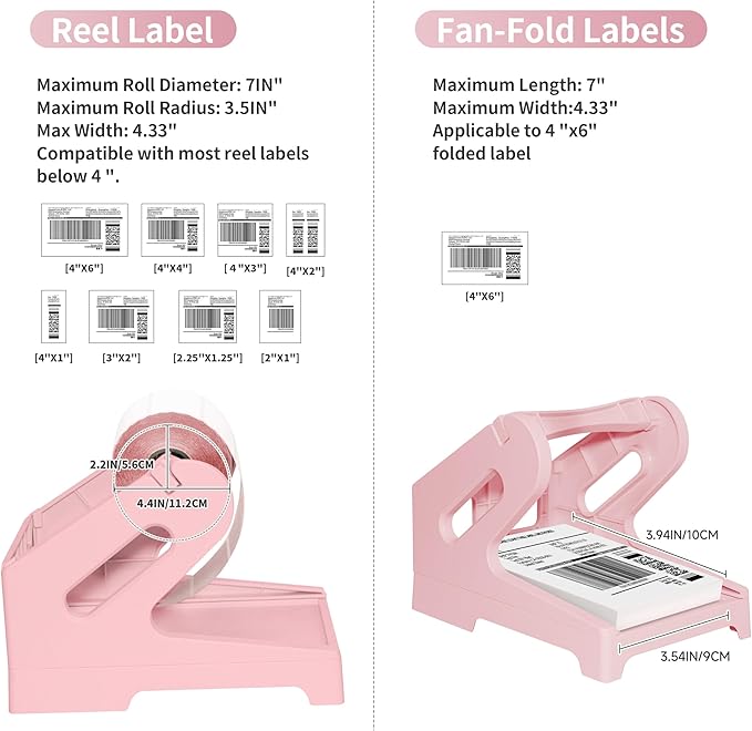 Guermok Thermal Shipping Label Holder for Rolls & Fan-Fold, Fragile Stickers for Shipping, Label Stand Desktop Printer Holder-Home Office Accessory Sticker Dispenser for Holographic (Pink)