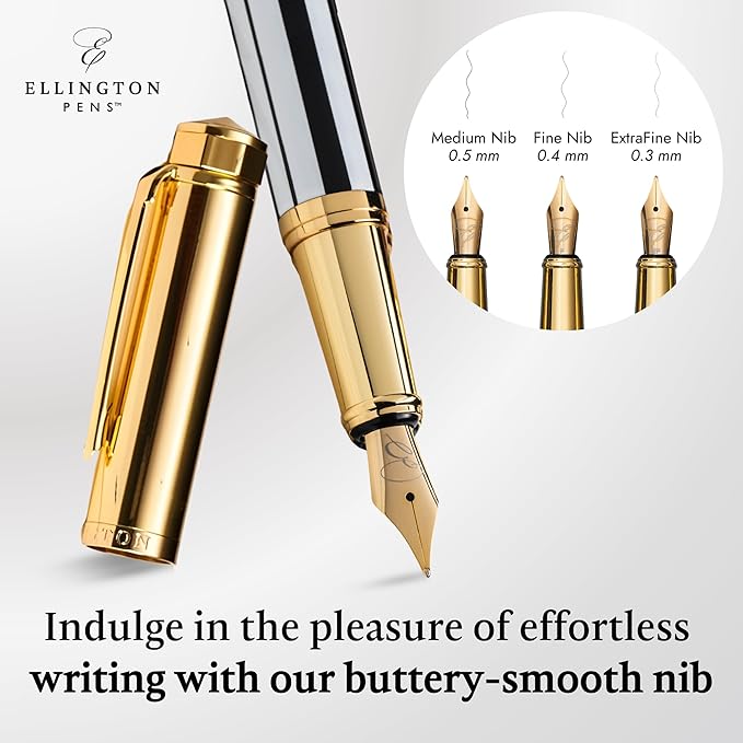 Luxury Fountain Pen Set- Fountain Pens for Writing - Smooth Fine Nib - Includes Refillable Ink Converter, 3 Ink Cartridges [Black & Blue], Gift Box - Elegant Calligraphy