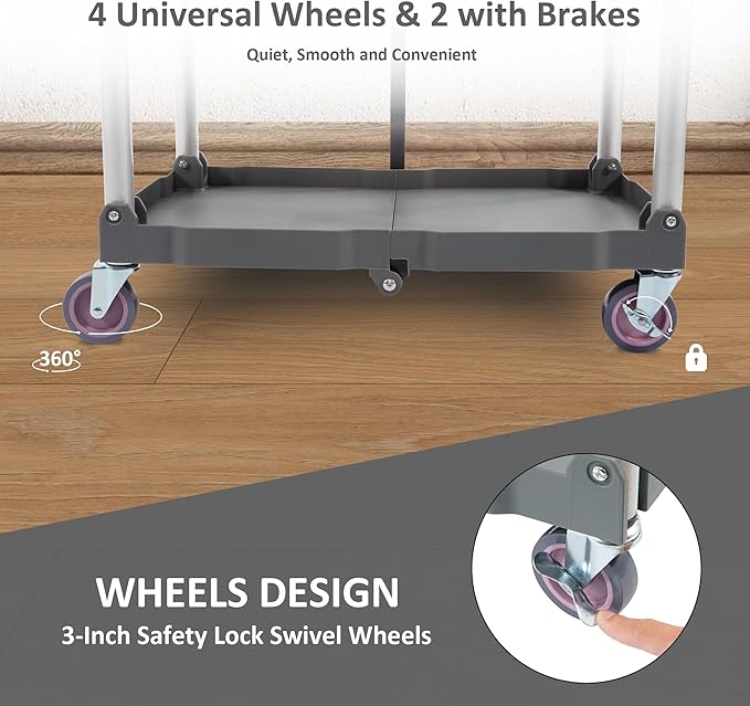 ELEVON Portable Folding Collapsible Service Cart Foldable Service Cart 3 Tier Collapsible Push Cart Folding Utility Carts with Wheels for Office Warehouse Home, Black