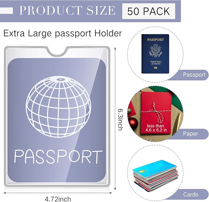 Patelai 50 Pcs 4 x 6 Passport Holder with Thumb Notch PVC Plastic Cash Budget Envelopes,clear File Envelopes Bulk,holds up to 30 Sheets, for Office Travel Storage