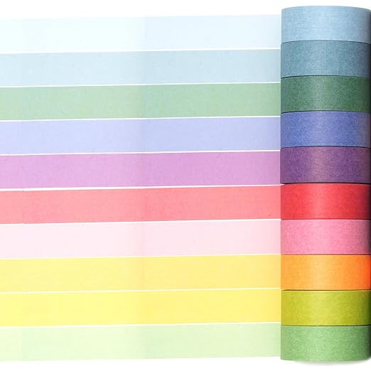 YUBBAEX 20 Rolls Solid Colors Washi Tape Set Pastel Colored Masking Rainbow Decorative Tapes, Designer's Selection