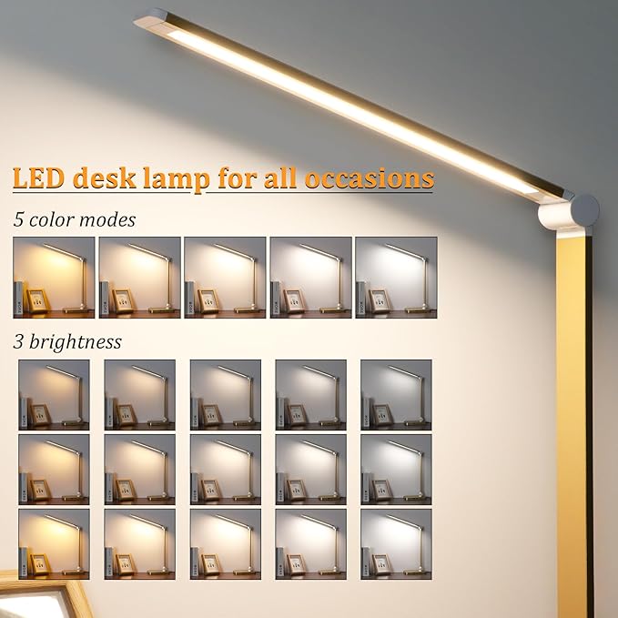 LED Desk Lamp with USB Ports,Touch Desk Lamps for Home Office with 5 Color Modes,3 Brightness Desk Light with Small Night Light,Reading Lamp Table Lamp for Bedroom Bedside Study Gold （with adapter）