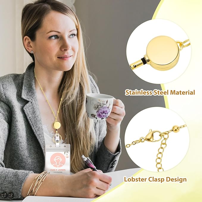 Lanyards for Id Badges 3 Pack Badge Lanyard with 6 Pcs Id Badge Holder Retractable Stainless Steel Teacher Lanyards Cruise Ship Lanyards for Girl Women (Gold, Silver, Pink)
