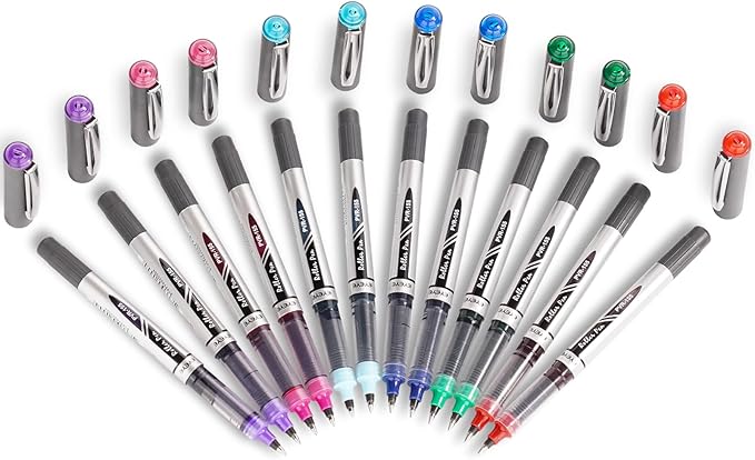 EYEYE 0.7mm Rollerball Pens Medium Point, 12 Pack 6 Colors Roller Ball Pen Quick Dry, Liquid Ink Pens Fine Point Smooth Writing Pen for Journaling, Note Taking, Office, School Supplies