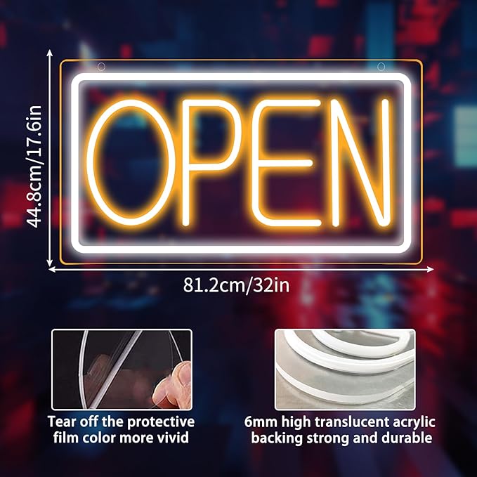 Open Signs for Business Ultra Bright LED Neon Open Signs for Business Storefront Window Glass Door Shop Store Florists Bar Salon Pubs with ON/OFF Switch (White/Yellow, 32 Inch)