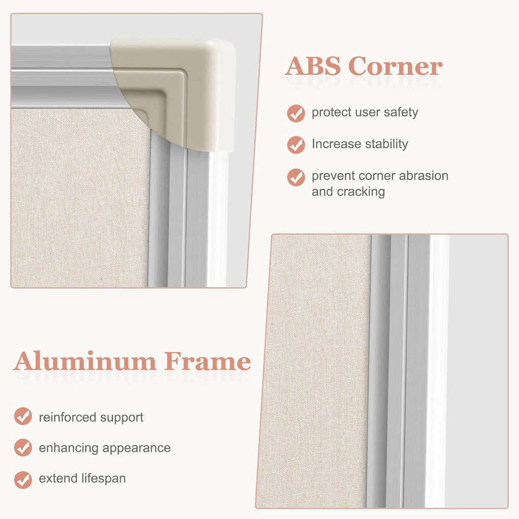 Double-Sided Large Cork Board with Linen, 48" x 36" Foldable Hanging Aluminum Framed Bulletin Board, Vision Board Pin Board Corkboards for Walls, Office, School Decor, 20 Pushpins