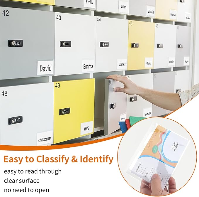 44 Pack Adhesive Pockets, Bin Labels for Storage Bins, Clear Label Holder, Index Card Holder 3x5 Inch, Plastic Storage Tote Labels for Organizing Bins Box Drawer