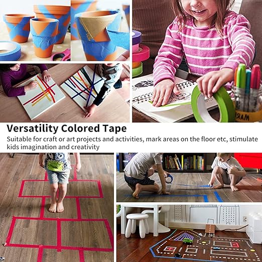 Colored Masking Tape Rolls, 1 inch Wide Total 540 ft Long, Craft Tape Color Painters Tape Colorful Art Tape Rainbow Labeling Tapes Marking Tape for Kids Crafts Moving Classroom, 9 Colors