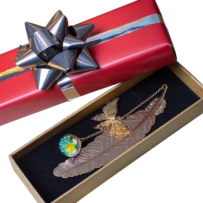 Toirxarn Gold Feather Bookmark with Butterfly Charm - Elegant Bookmarks for Women, Book Lovers Gifts, Book Marker for Reading, Teacher Appreciation Gifts, Unique Birthday Gifts, Stocking Stuffers