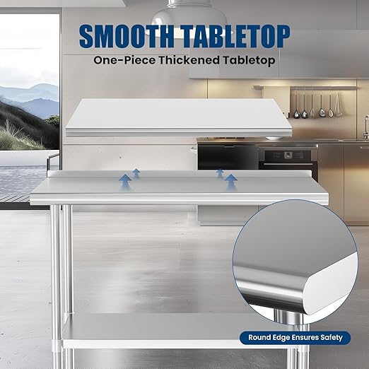 Stainless Steel Table with Wheels 30 x 36 Inches Metal Prep Table with Backsplash & Adjustable Undershelf, Stainless Table for Commercial Kitchen, Outdoor, Restaurant, Hotel & Garage