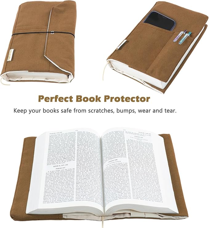 Canvas Book Covers, Washable Book Protector, Book Cover for Paperback Novels, Adjustable Book Cover for Hardcover with Pockets for Pen, Soft Cover Books, Book Lovers Gifts