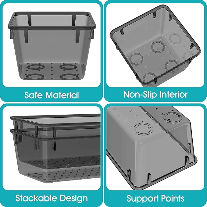 33 PCS Clear Plastic Drawer Organizers Set, 4 Size Desk Drawer Organizer Trays for Makeup, Jewelry, Kitchen Utensils, Gadgets and Office Accessories, Black