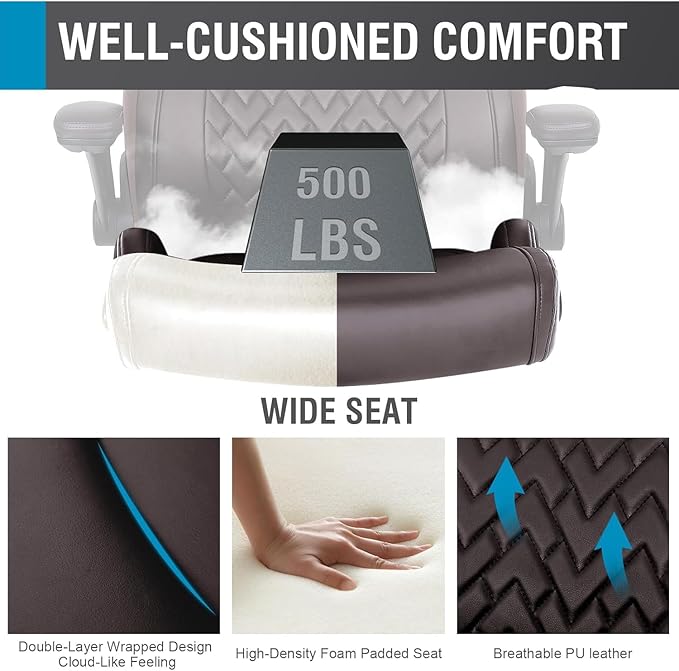 Flysky Executive Ergonomic Office Chair - Big and Tall Office Chair for Heavy People, PU Leather Computer Desk Chair with Flip-up Armrest, Comfortable Wide High Back PC Work Chair