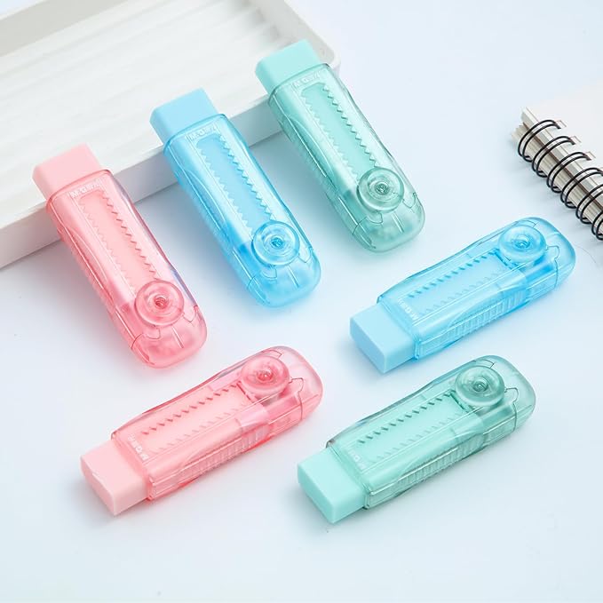 M&G 6 Pack Rubber Erasers Sliding Retractable Eraser, 3 Colors Soft Cute Erasers Push Pull Large Pencil Eraser with Transparent Plastic Sleeve for Students Kids, School Office Home Supplies