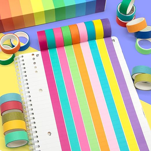 WAPETASHI 60 Rolls Washi Tape Set - 15mm Rainbow Colored Masking Tape, Decorative Tape for Bullet Journaling, Scrapbooking, DIY Arts & Crafts, Christmas Gift, Holiday Decoration