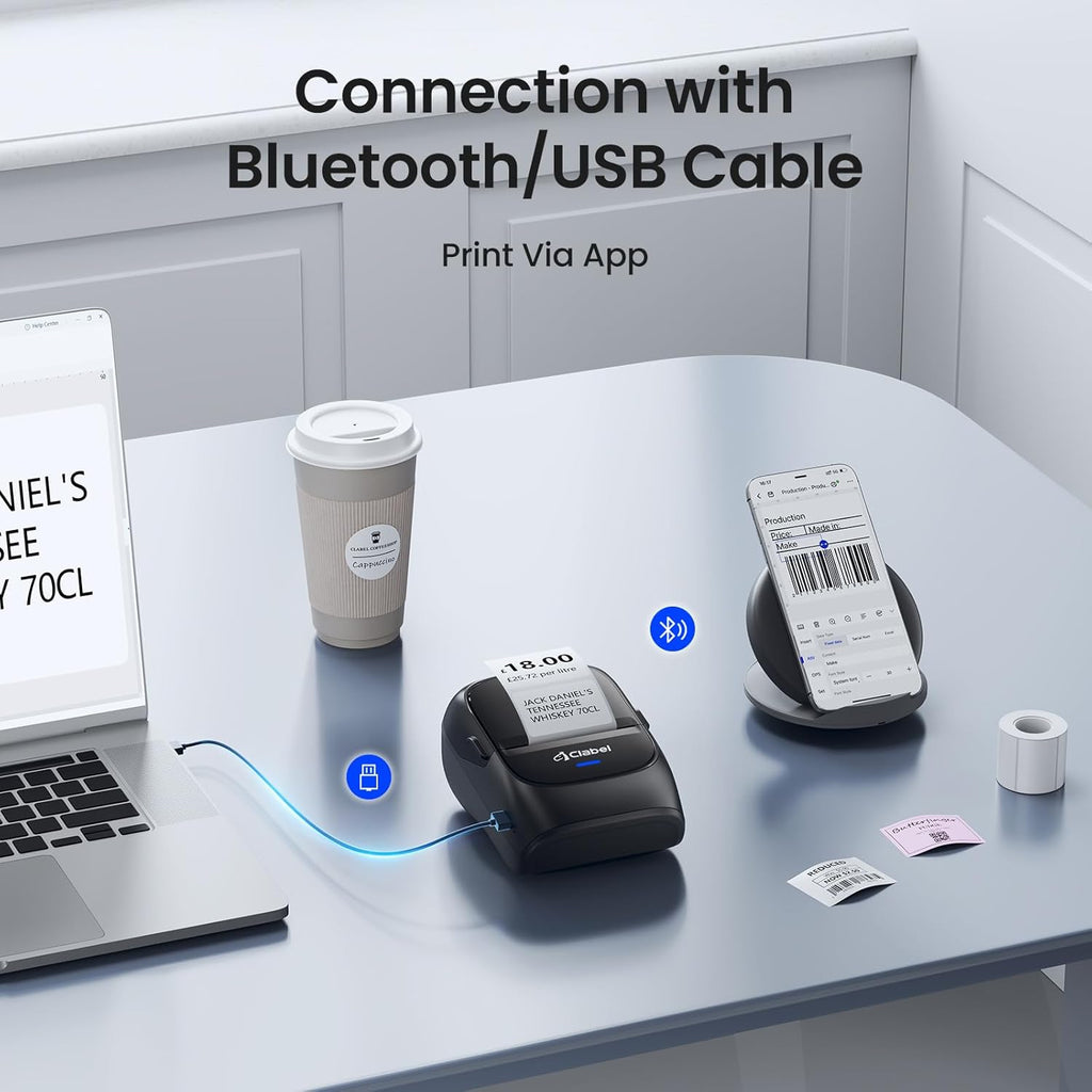 CLABEL Thermal Label Maker Machine: 221B Bluetooth Label Maker Machine with Tape Mini Sticker Printer Barcode Printer Compatible with Smartphone with 3 Roll 40x30mm,50x30mm,50x80mm Label (Black)