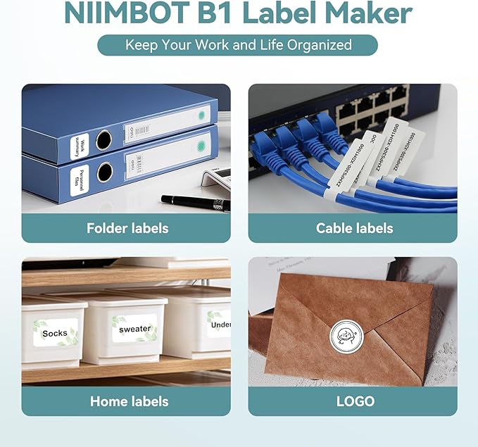 NIIMBOT B1 Label Maker Machine with Tape, Thermal Label Printer Easy to Use for Office, Home, Business, 2 Inch Label Maker with 2'' x1.18'' Labels-230pcs/Roll