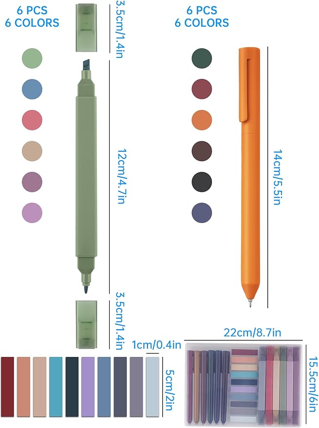 NiArt Bible Note-Taking Kit 6 Dual Tip Highlighters, 6 Gel Pens & 200 Sticky Notes - Versatile, Portable for Bible Study, Journaling, Planning & More with Retro Colors, Precision Tips & Storage Box