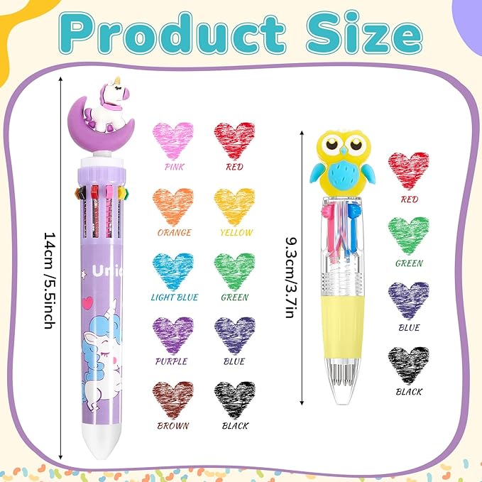 18 Pcs Multicolor Pen in One Include 4 In1 and 10 in 1 Colored Cute Pens Retractable Cartoon Ballpoint for Valentine‘s Day Birthdays Office Gifts (Classic)
