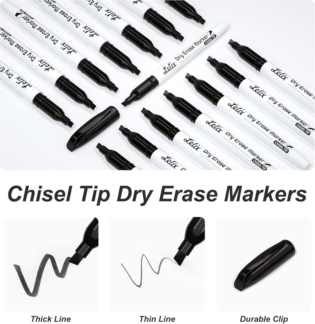 Lelix 42 Pack Black Dry Erase Markers Chisel Tip, Bulk Whiteboard Markers for School, Office Supplies, Perfect for Writing on White Board, Mirror,Calender
