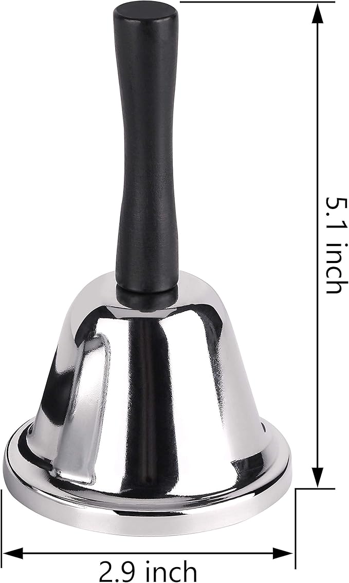 MROCO Loud Hand Bell, Silver Steel Hand Bells for Adults, Dinner Bells for Inside Classroom Bell, for Food Line, Alarm, Jingles, Ringing